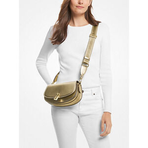 NWT Michael Michael Kors Mila Medium Metallic Leather Messenger Crossbody Bag